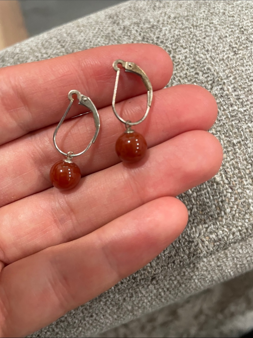 925 Silver Hoop Drop Earrings with Brown Agate Beads